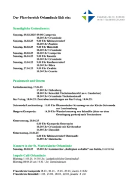 März April 2025 Gottesdienste, Gruppen und Veranstaltungen