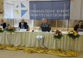Neues Präsidium der Synode mit Dorit Lau-Stöber, Dieter Lomberg, Gerhard Stehli, Nathalie Karlapp (v.l.) Internet (EKM) | Foto: EKM